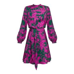 Undress Adria Floral Printed Pink Green Open Back Long Sleeve Mini Dress M NWT
